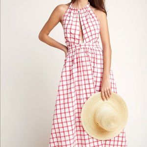 Mara Hoffman Linny Maxi Dress S red and white checkered